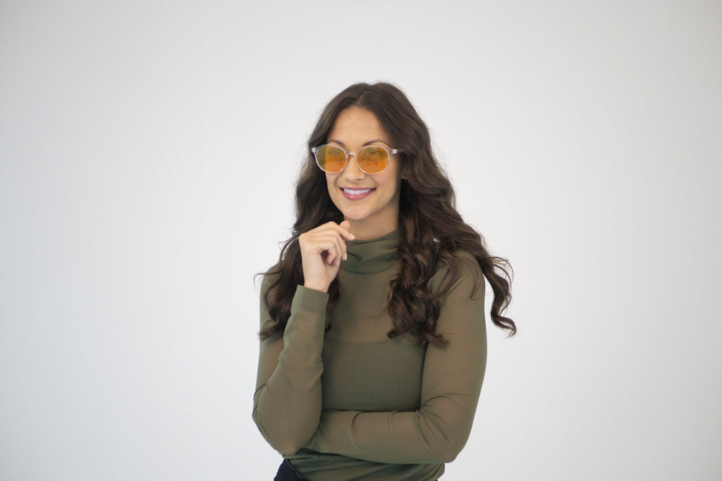 Woman wearing ocusleep glasses