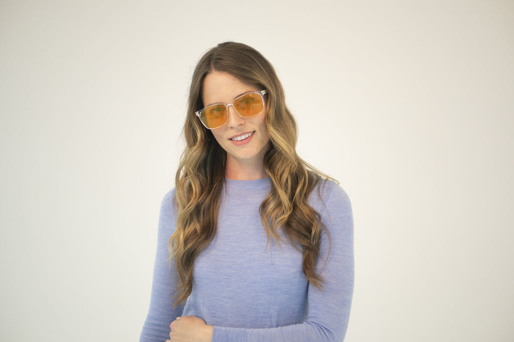 Woman wearing ocusleep glasses
