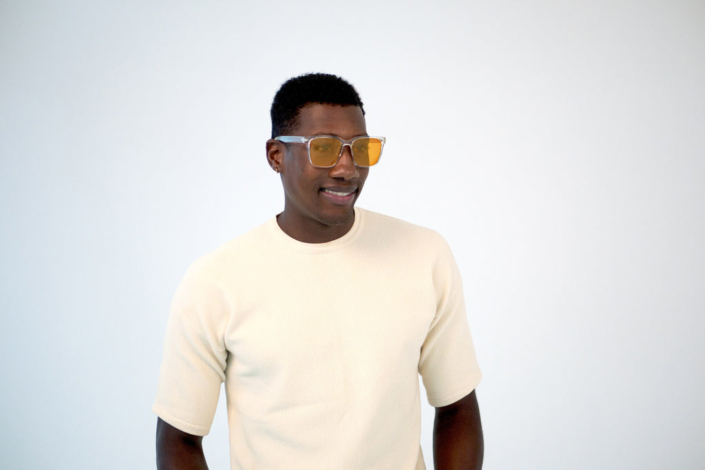 Man wearing ocusleep glasses